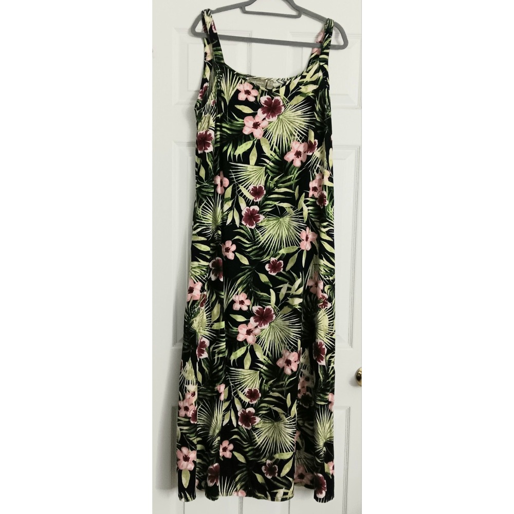 Denim & Co. Naturals Dress Women's Size L Printed Linen Blend Maxi Navy Pre-own
